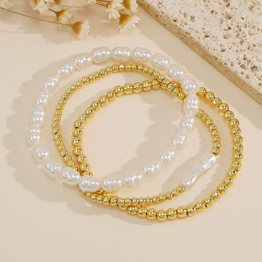 Niche Designer-style Pearl And Gold-bead Bracelet
