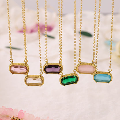 Oval Versatile Necklace For Women Square Pendant With Inlay