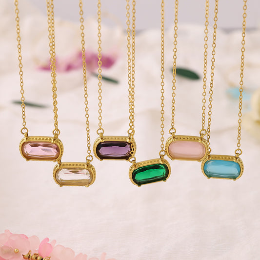 Oval Versatile Necklace For Women Square Pendant With Inlay