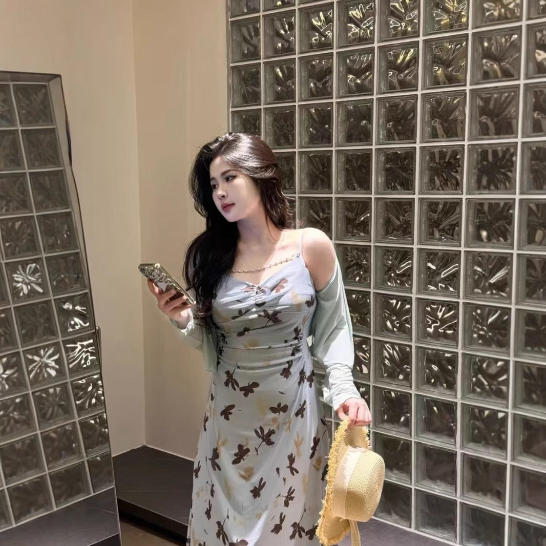 Stylish Sun-Protective Cardigan Mesh Dress Slimming Set