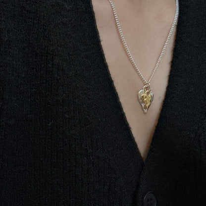 S925 Sterling Silver Fashionable Heart-Shaped Necklace In Contrasting Gold And Silver Colors