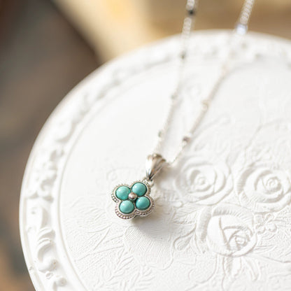 1 Piece 999 Sterling Silver Turquoise Clover Necklace, Fresh & Elegant, Perfect For Daily, Dating & Gifting, Ideal Valentine's Gift