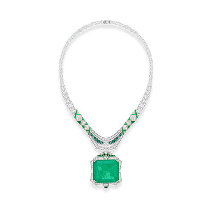 Heavy Textured Gold-Plated Square Sugar Pendant Necklace With Emerald For Women