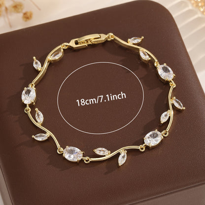 Light Luxury Rattan Leaf Zircon Bracelet For Women