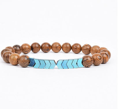 8mm Chicken Wing Wood Grain Black Tourmaline Arrowhead Yoga Bracelet