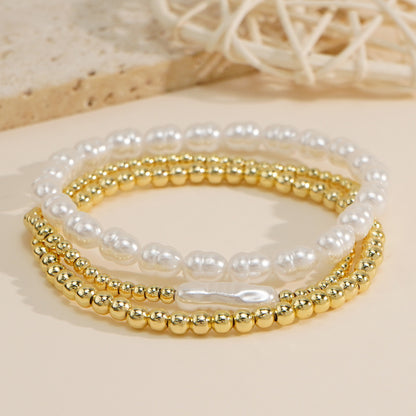 Niche Designer-style Pearl And Gold-bead Bracelet
