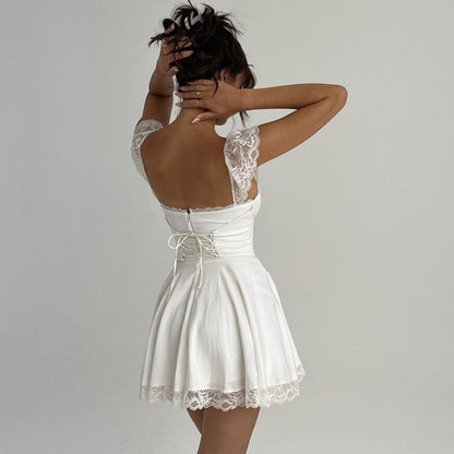 Autumn Fashion Lace-up Backless Frilly Skirt