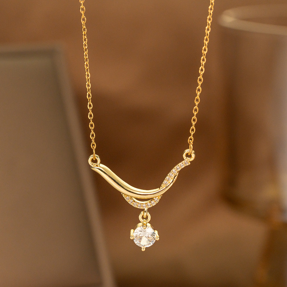 Fashionable Minimalist Internet-celebrity-style Versatile Single-diamond Pendant Necklace