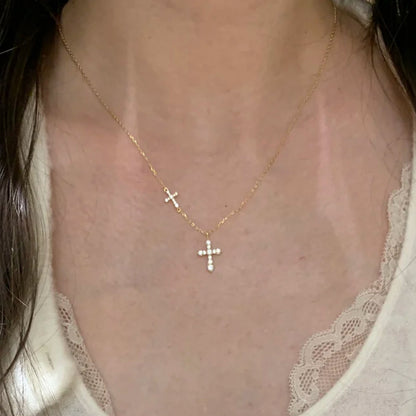 Full Diamond Double Cross Necklace For Women