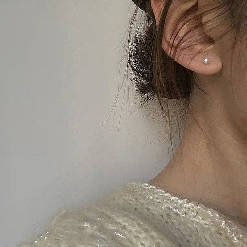 Gentle Temperament Perfect Circle Pearl Earings Set Mini Women