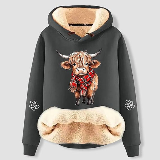 Highland Cow Hooides Jumpers for Women Fleece Lined Sherpa Hoodie