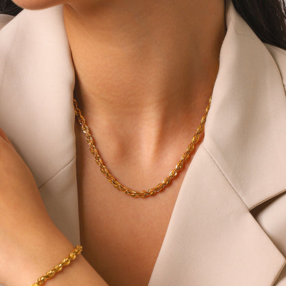 18k Gold Stainless Steel Chunky Cable-Chain Non-Fading Titanium Steel Necklace