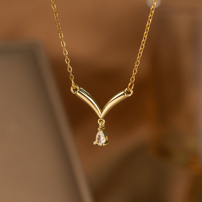 Fashionable Minimalist Internet-celebrity-style Versatile Single-diamond Pendant Necklace