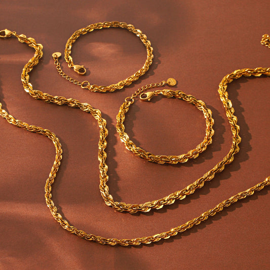 18k Gold Stainless Steel Chunky Cable-Chain Non-Fading Titanium Steel Necklace