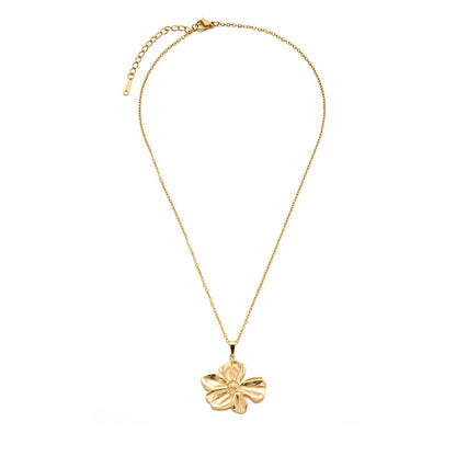 Stainless Steel Necklace With 18K Gold-Plated Leaf And Flower Pendant For Women