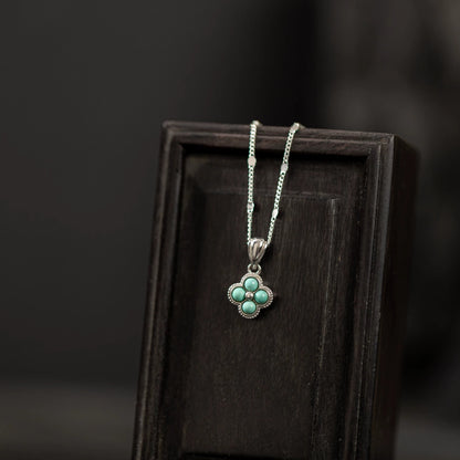 1 Piece 999 Sterling Silver Turquoise Clover Necklace, Fresh & Elegant, Perfect For Daily, Dating & Gifting, Ideal Valentine's Gift