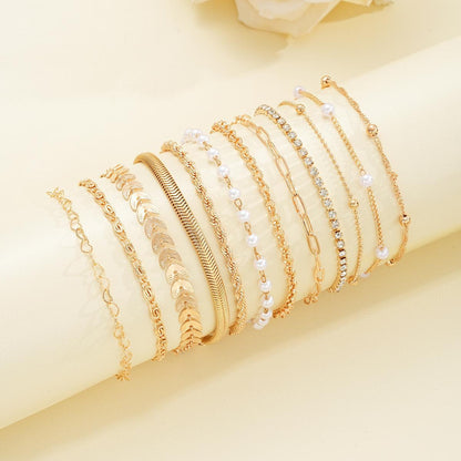 European And American Style Exquisite Beaded Chain Simple Fashionable 12-Piece Bracelet Set For Women