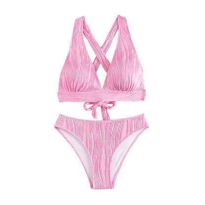 Womens Solid-Color Halterneck Strappy Two-Piece Swimsuit Sexy Womens Bikini