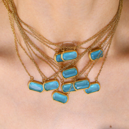 Oval Versatile Necklace For Women Square Pendant With Inlay