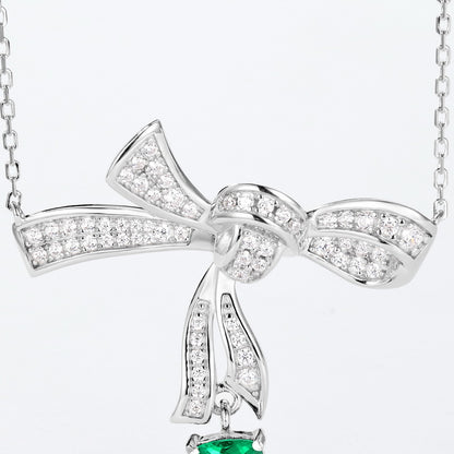 Bow-Knot Cultured Emerald Necklace In S925 Sterling Silver Pillow-Shaped