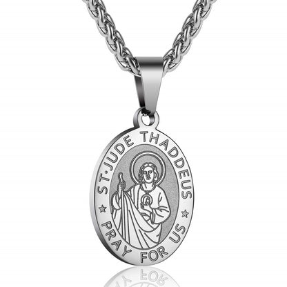 Double-Sided Portrait Medal Cross Stainless Steel Pendant Necklace For Men And Women