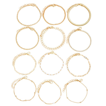 European And American Style Exquisite Beaded Chain Simple Fashionable 12-Piece Bracelet Set For Women