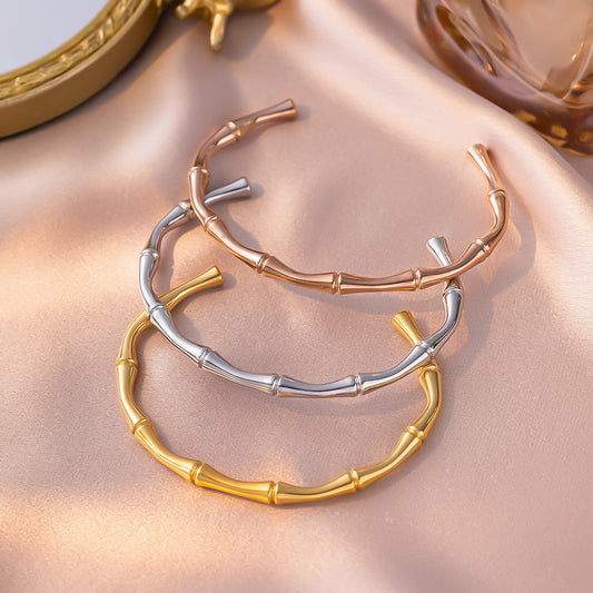 New Open C-Shaped Bamboo-Texture Titanium Steel Bracelet