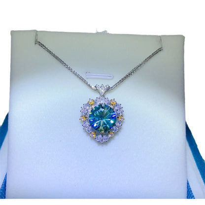 Green Moissanite Pendant S925 Sterling Silver Necklace