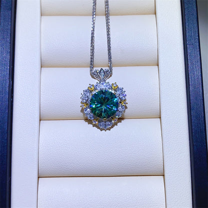 Green Moissanite Pendant S925 Sterling Silver Necklace