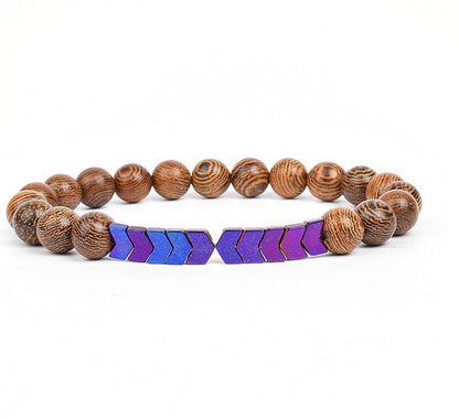 8mm Chicken Wing Wood Grain Black Tourmaline Arrowhead Yoga Bracelet