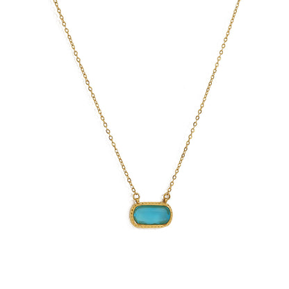 Oval Versatile Necklace For Women Square Pendant With Inlay